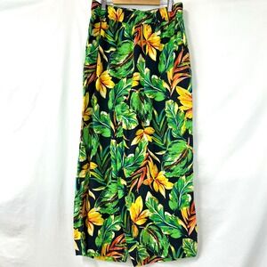 NICOLE MILLER 100% Linen Tropical Wide Leg Cropped Pants Womens L Beach Vacation